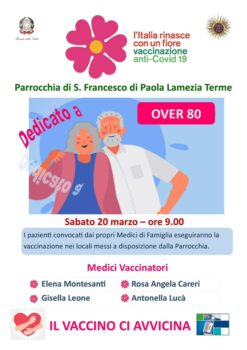 Lamezia Terme, sabato 20 marzo nei locali della Parrocchia di San Francesco di Paola le vaccinazioni over 80