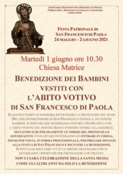 Lamezia Terme, festa di S. Francesco di Paola: oggi benedizione dei bambini