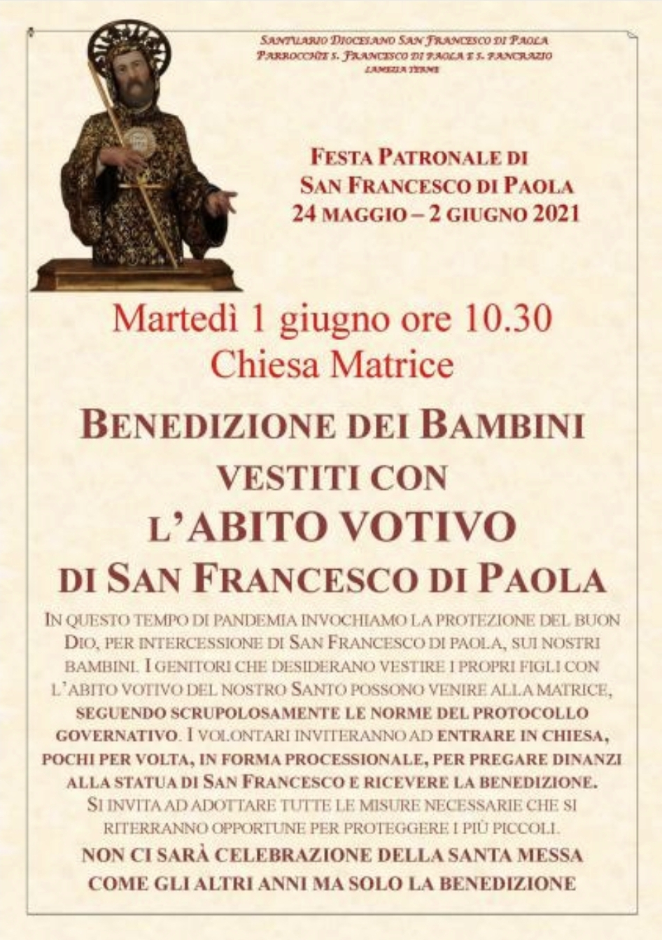 Lamezia Terme, festa di S. Francesco di Paola: oggi benedizione dei bambini Lamezia Terme, festa di S. Francesco di Paola: oggi benedizione dei bambini