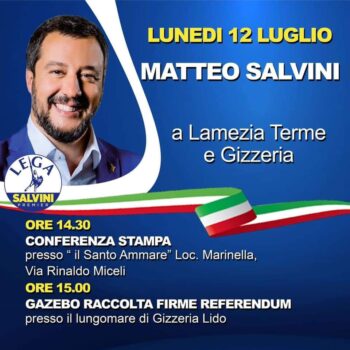 Lunedì 12 Matteo Salvini a Lamezia e Gizzeria 