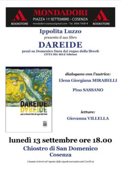 Lunedì 13 a Cosenza prima presentazione dell’ultimo lavoro di Ippolita Luzzo “Dareide”