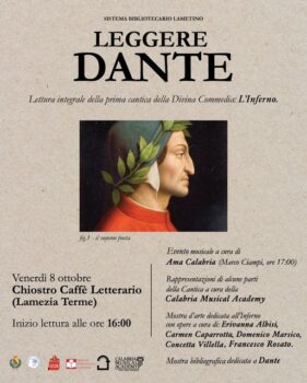 Lamezia Terme, domani giornata dedicata a Dante e alla lettura della Prima Cantica della Divina Commedia, l’Inferno