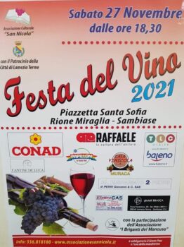 Lamezia Terme, Associazione San Nicola: “Tutto pronto per la Festa del Vino di sabato 27 novembre”