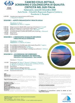 Il 3 dicembre in Cittadella congresso nazionale “Cancro colo-rettale, screening e colonscopia di qualitá: criticitá nel sud Italia”