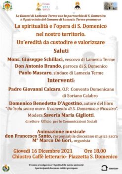Lamezia Terme, spiritualità e opera di S. Domenico nel nostro territorio. Giovedì 16 incontro al Chiostro