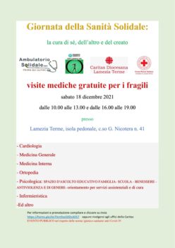 Lamezia Terme, Giornata della Sanità Solidale: la cura di sé, dell’altro e del creato