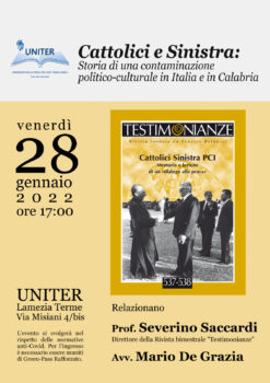 Lamezia Terme, “Cattolici e Sinistra: storia di una contaminazione politico-culturale” se ne parla all’Uniter venerdì 28 gennaio