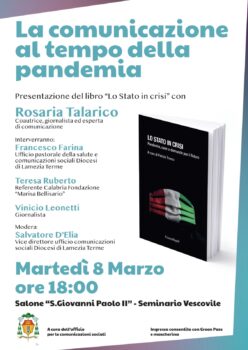 Lamezia Terme, “Comunicazione al tempo della pandemia”, l'8 marzo iniziativa al salone del seminario con la giornalista Rosaria Talarico