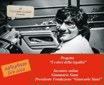 “I colori della legalità” all’IC “Vittorio Alfieri” di Crotone: in programma gli incontri online con Gianmario Siani, Piera Aiello e Alice Grassi