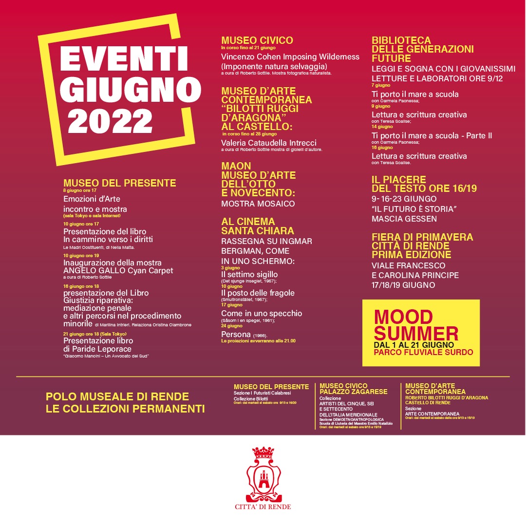 Primavera Rendese, anche a giugno ricco carnet di eventi a Rende. Si parte con il Mood Summer e il live dei Diaframma Primavera Rendese, anche a giugno ricco carnet di eventi a Rende. Si parte con il Mood Summer e il live dei Diaframma