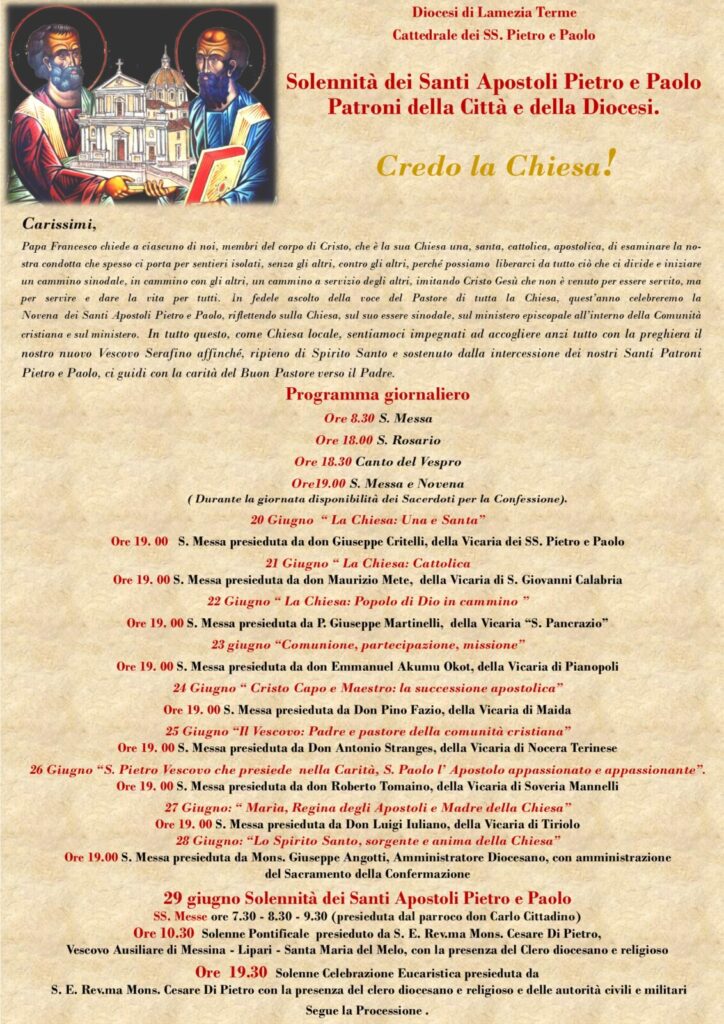 Al via il 20 giugno a Lamezia la Novena dei Santi Pietro e Paolo 