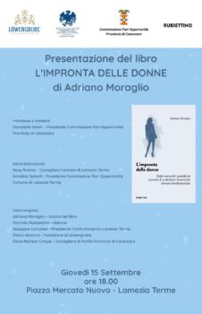 Lamezia, domani presentazione del libro di Adriano Moraglio “L’impronta delle donne”