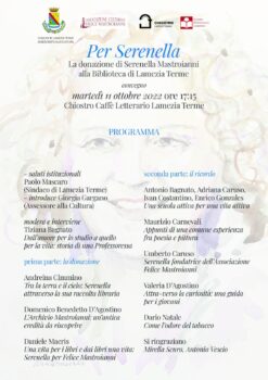 Lamezia, domani convegno di studi “Per Serenella. La donazione di Serenella Mastroianni alla Biblioteca di Lamezia Terme”