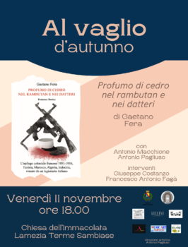 Lamezia, “Al vaglio d’autunno”, l'11 novembre Gaetano Fera presenta “Profumo di cedro nel rambutan e nei datteri”