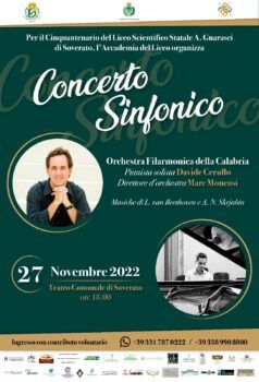 A Soverato il pianista Davide Cerullo con la Filarmonica della Calabria per i 50 anni del Liceo Scientifico “A. Guarasci”