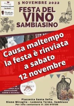 Lamezia, la "Festa del Vino Sambiasino" posticipata al 12 novembre per il maltempo