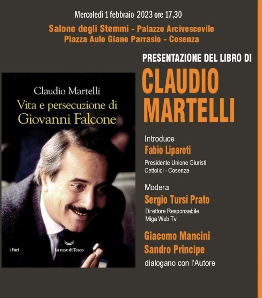 Claudio Martelli sarà a Cosenza per presentare il suo libro “Vita e persecuzione di Giovanni Falcone”