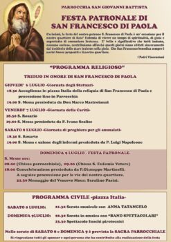 Lamezia, il 9 luglio a Sant'Eufemia la festa patronale di San Francesco di Paola, sabato 8 il concerto di Anna Tatangelo