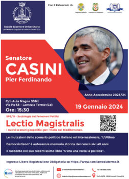 Lamezia Terme, il 19 gennaio Lectio Magistralis di Pier Ferdinando Casini alla Scuola Superiore Universitaria per Mediatori Linguistici