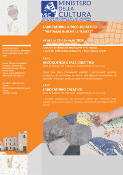 Il 26 gennaio al Museo Archeologico Lametino il laboratorio ludico-didattico “Mettiamo insieme le tessere”