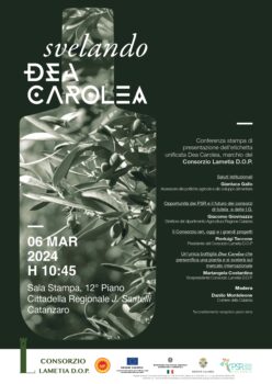 Il 6 marzo presentazione dell'etichetta unificata Dea Carolea, marchio del Consorzio Lametia D.O.P