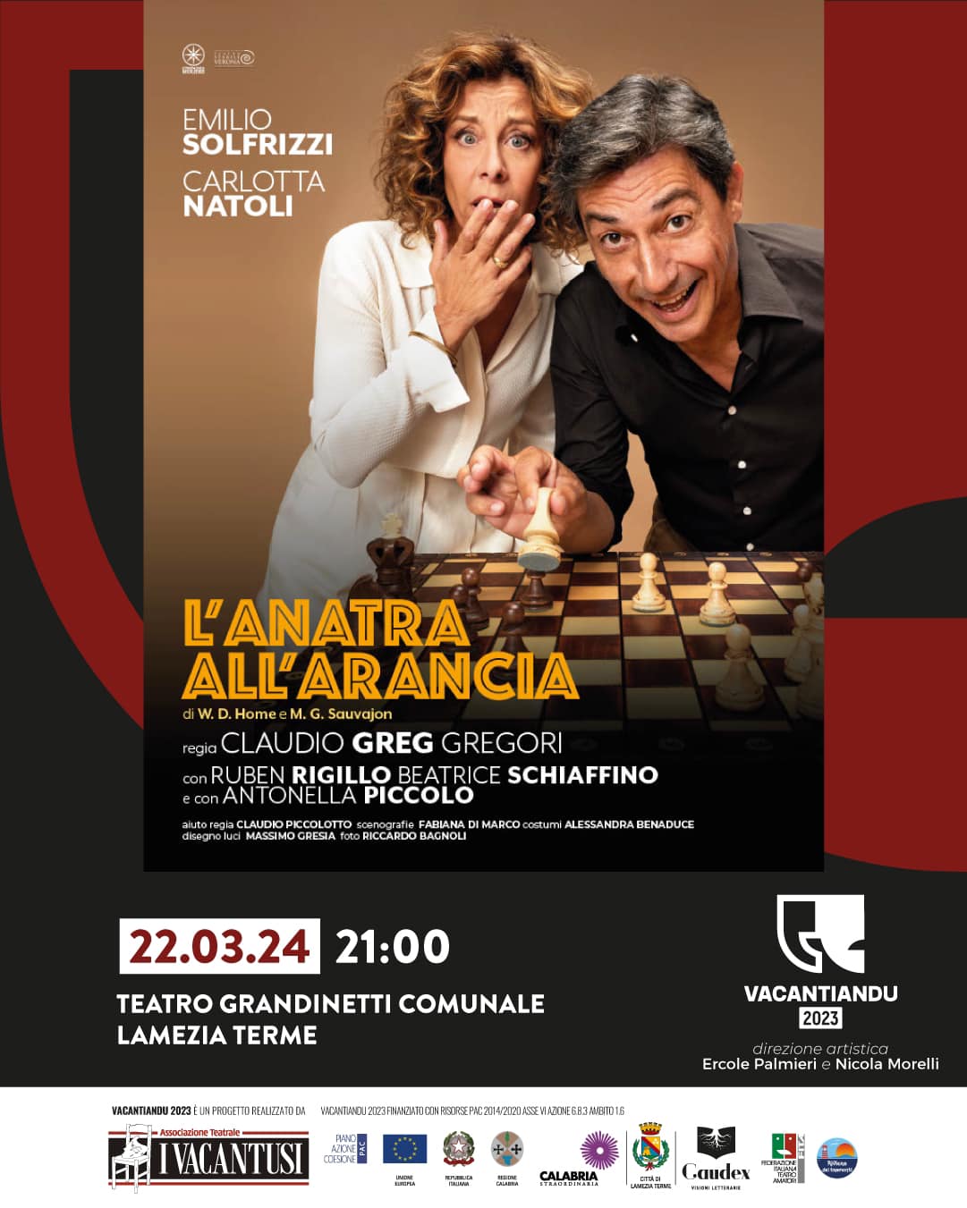 Vacantiandu, il 22 marzo in scena “L’Anatra all’Arancia” al Grandinetti