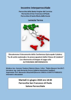 Lamezia, l’11 giugno incontro interparrocchiale sull’autonomia differenziata