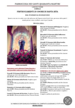 Domani a Gabella la festa in onore di Santa Rita