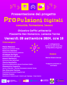Il 20 settembre a Lamezia presentazione del progetto “(PRO)Pulsioni Digitali: comunità, formazione, lavoro” in Calabria