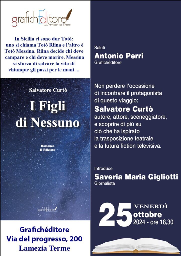Dai palcoscenici di Messina, Salvatore Curtò a Lamezia Terme per presentare 'I Figli di Nessuno'