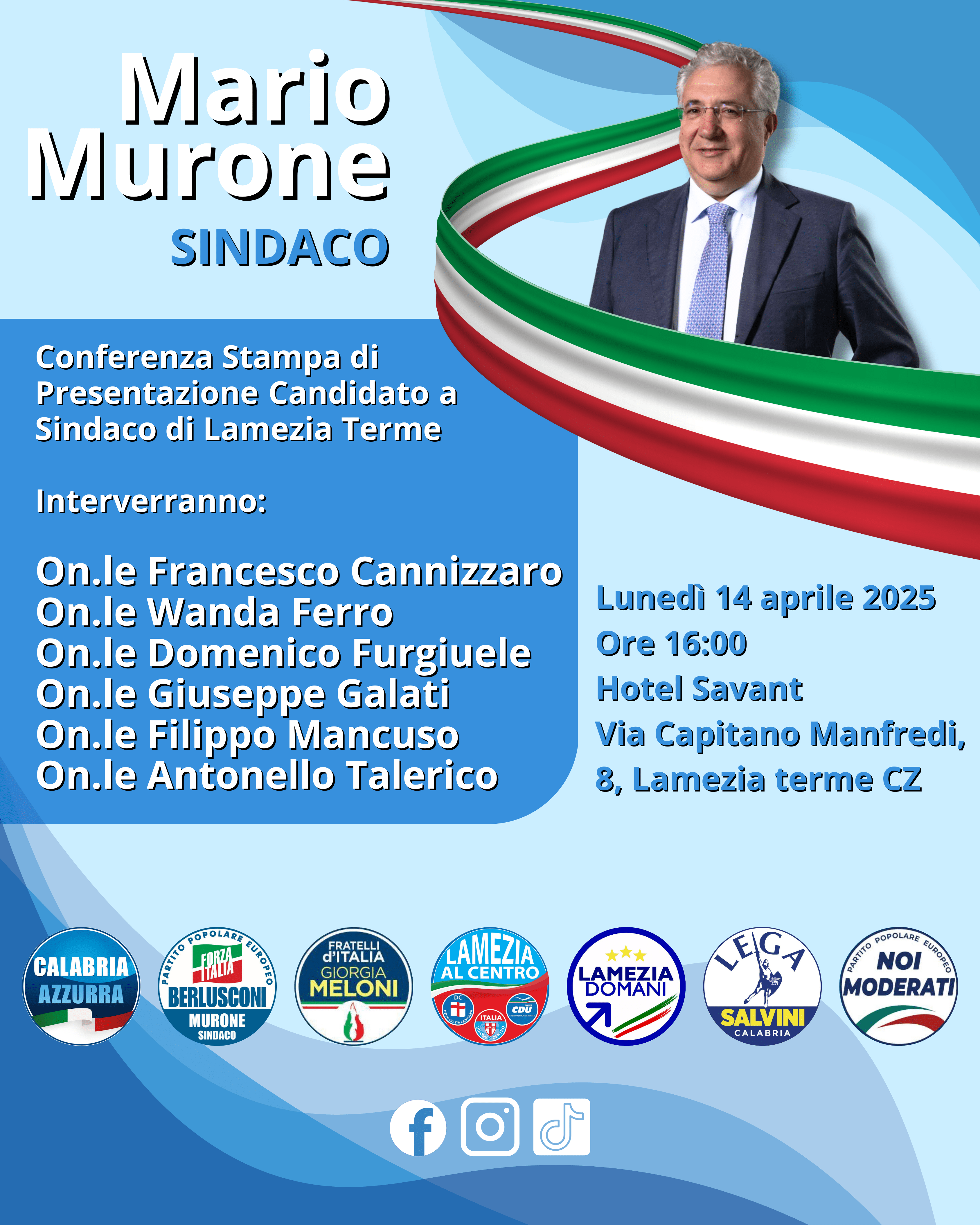 Lamezia, il 14 aprile centrodestra presenta candidatura a sindaco di Mario Murone 