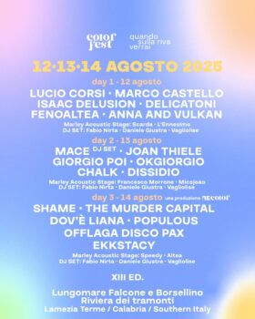 Color Fest, annunciata la lineup completa del Festival, in programma dal 12 al 14 agosto lungo la Riviera dei Tramonti di Lamezia Terme