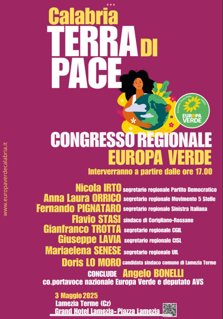Europa Verde-Verdi al congresso regionale: il 3 maggio a Lamezia Terme con Angelo Bonelli