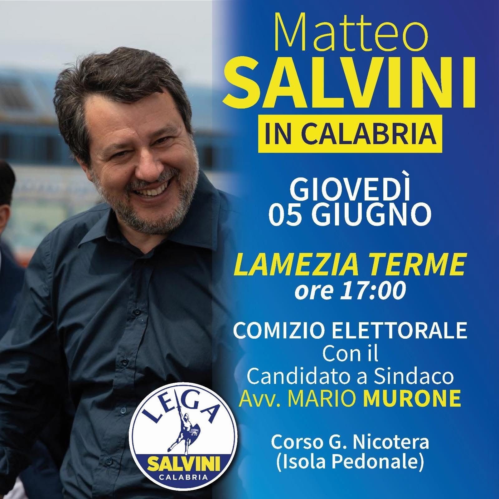 Matteo Salvini torna a Lamezia Terme per sostenere Mario Murone