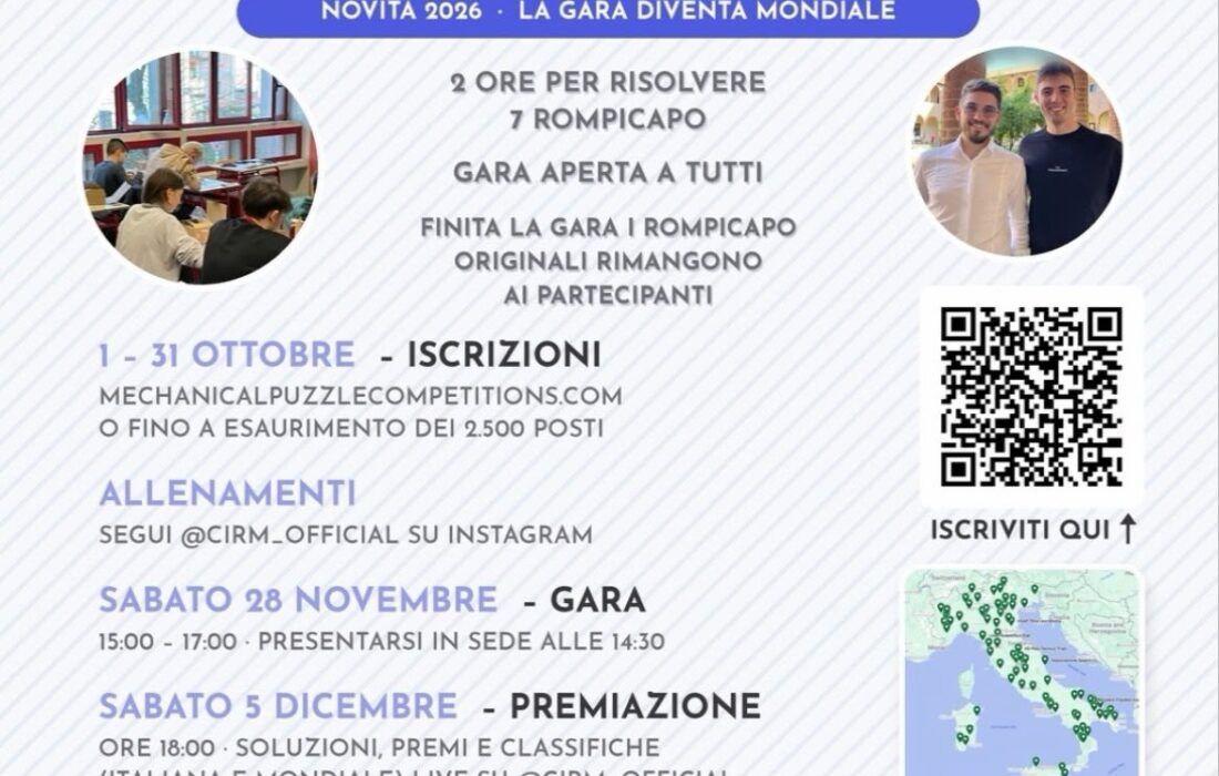 Diamante capitale dei rompicapo: il 28 novembre arriva il Campionato Italiano di Rompicapo Meccanici