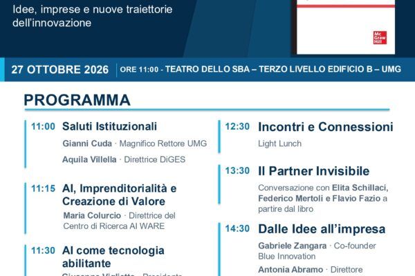 L’Intelligenza Artificiale non si vede ma fa crescere le imprese, domani all’UMG il workshop “STARTUP & AI. Il partner invisibile - Idee, imprese e nuove traiettorie dell'innovazione"