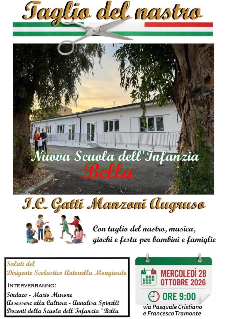 Lamezia, il 28 ottobre taglio del nastro della nuova Scuola dell’Infanzia del Quartiere Bella: il Sindaco Murone annuncia la riapertura del plesso