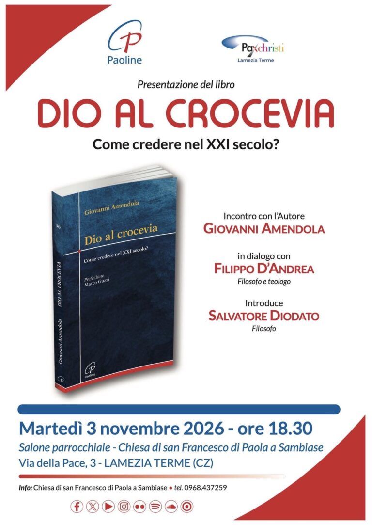 Lamezia, “Dio al crocevia”, il 3 novembre presentazione del libro di Giovanni Amendola nella parrocchia San Francesco di Paola