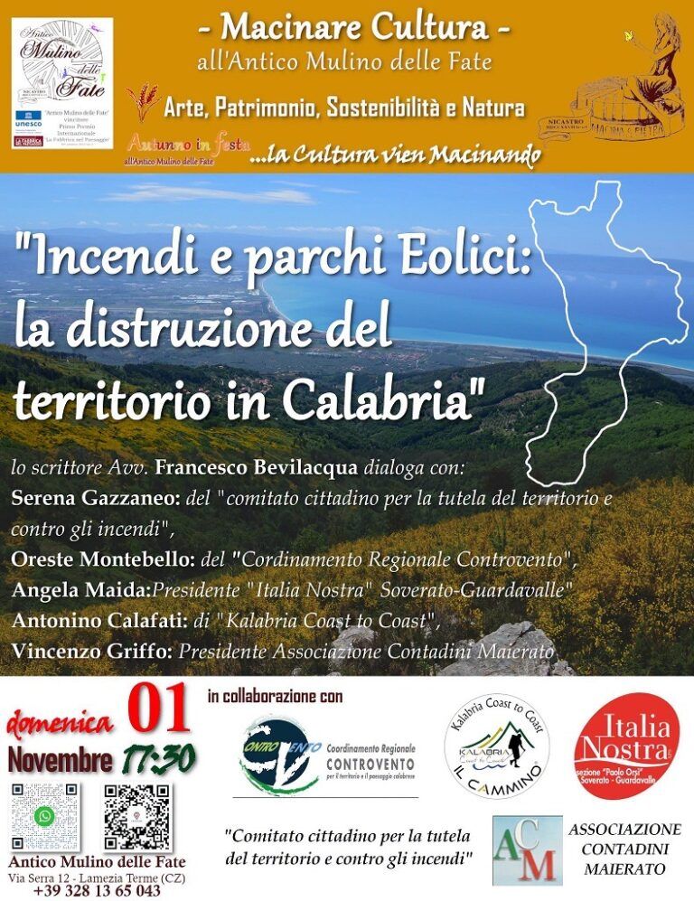 Lamezia, meeting regionale sulla tutela del territorio in Calabria domenica 1° novembre all’Antico Mulino delle Fate